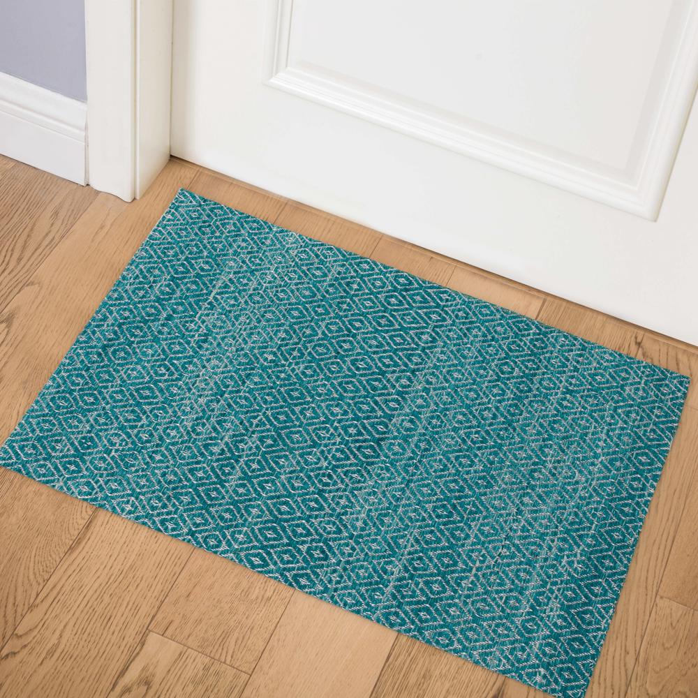 Addison Prism Peacock Diamond Flat Weave Wool 2' x 3' Accent Rug. Picture 1