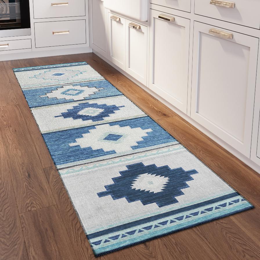 Indoor/Outdoor Sonora ASO31 Blue Washable 2'3" x 7'6" Runner Rug. Picture 2