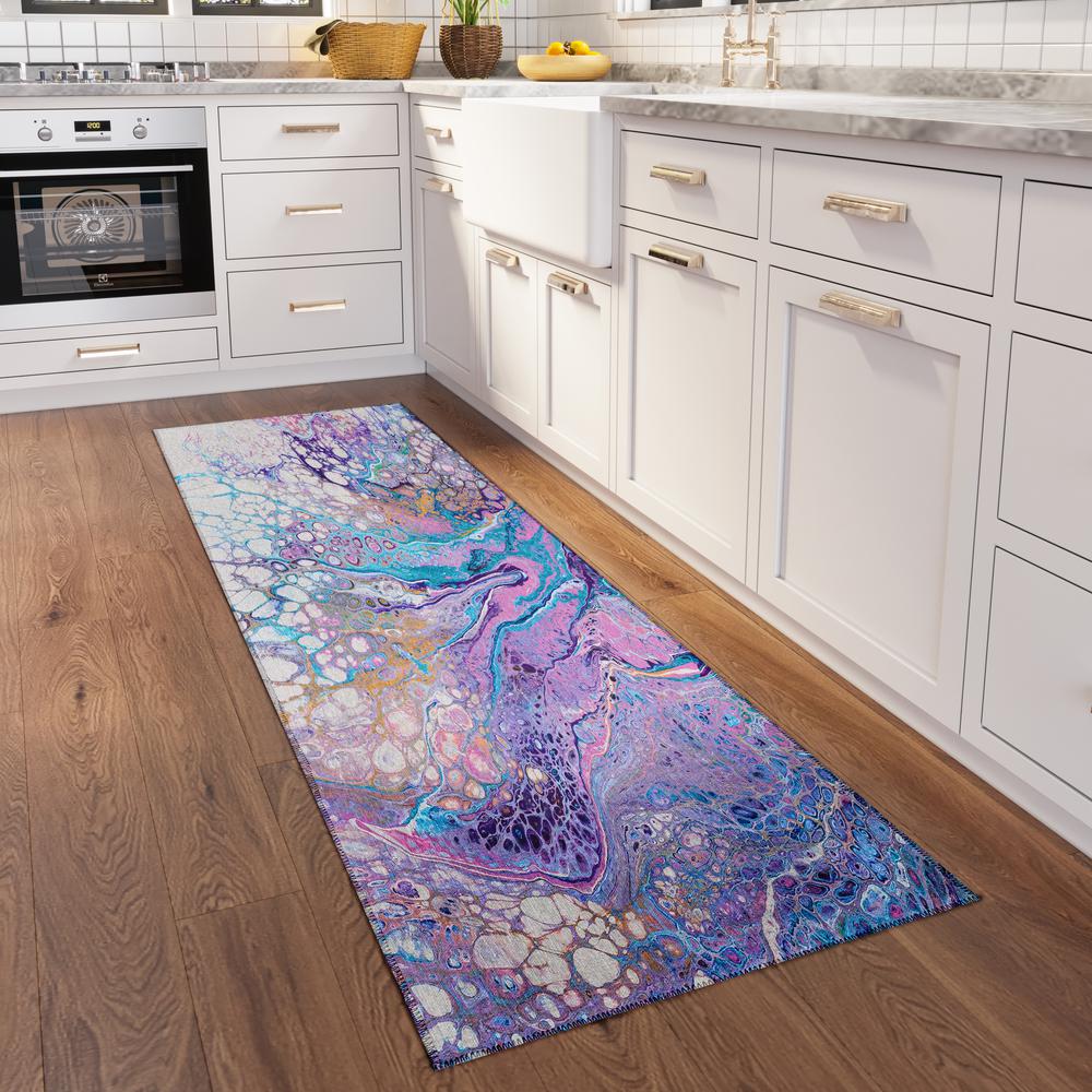 Karina Periwinkle Modern Abstract 2'3" x 7'6" Runner Rug Periwinkle AKC49. Picture 1