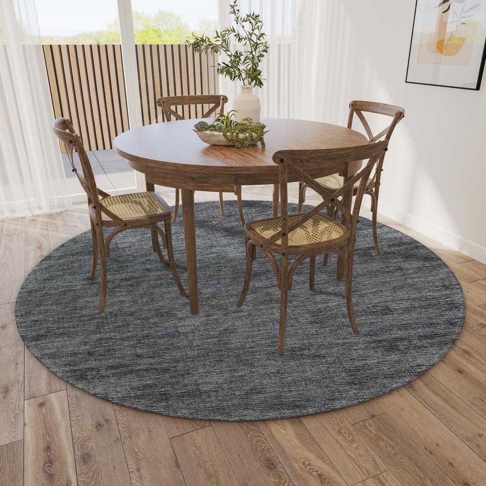 Marston Gray Transitional Striped 8' x 8' Round Rug Gray AMA31. Picture 1