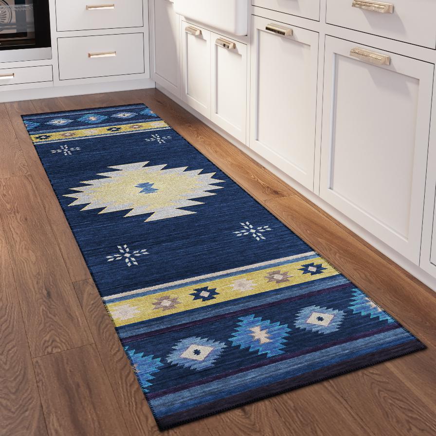 Indoor/Outdoor Sonora ASO34 Blue Washable 2'3" x 7'6" Runner Rug. Picture 2