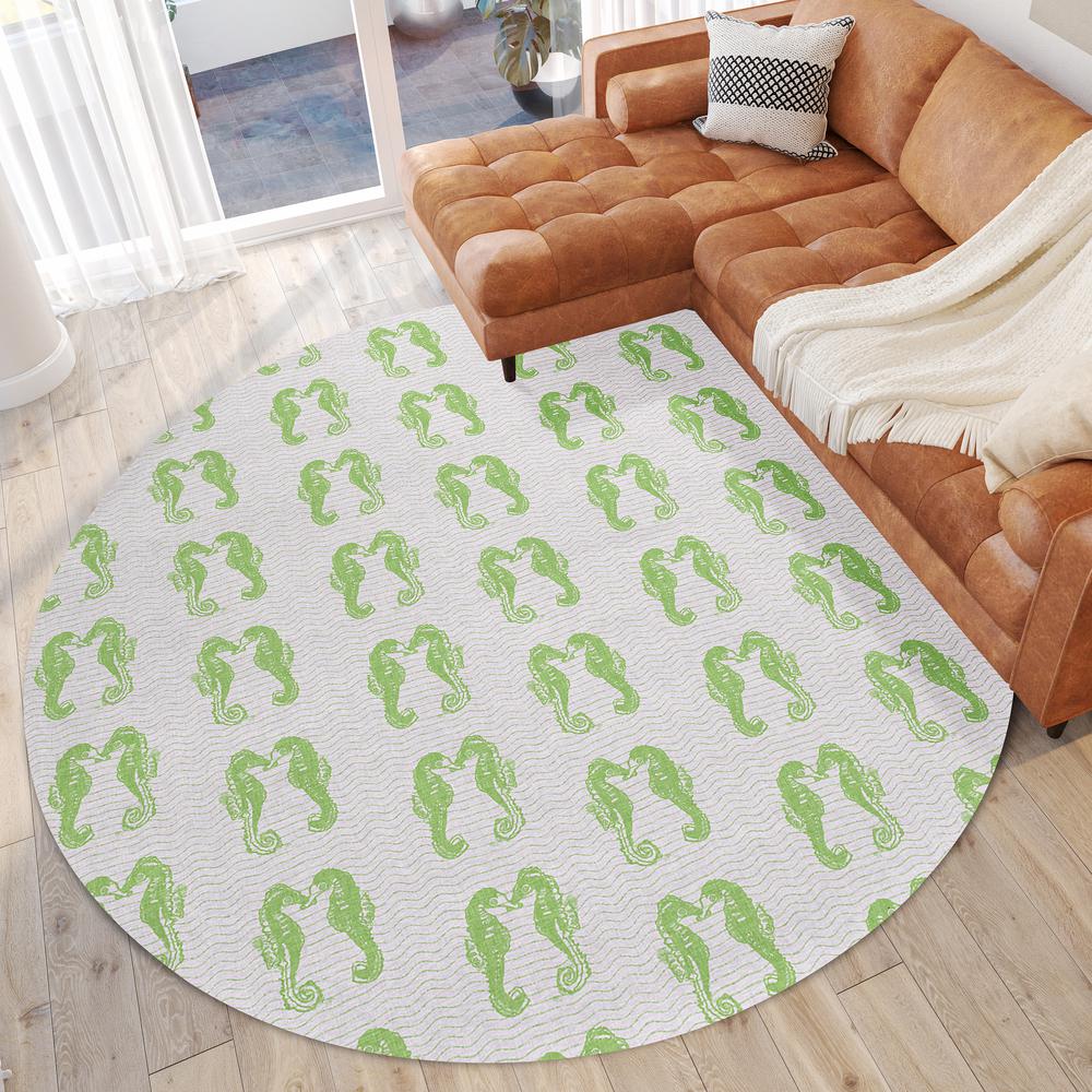 Indoor/Outdoor Seabreeze SZ15 Lime-In Washable 8' x 8' Round Rug. Picture 2
