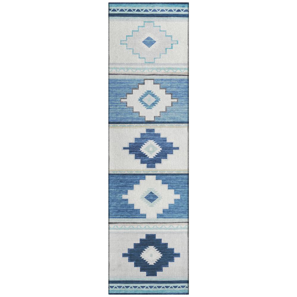 Indoor/Outdoor Sonora ASO31 Blue Washable 2'3" x 7'6" Runner Rug. Picture 1