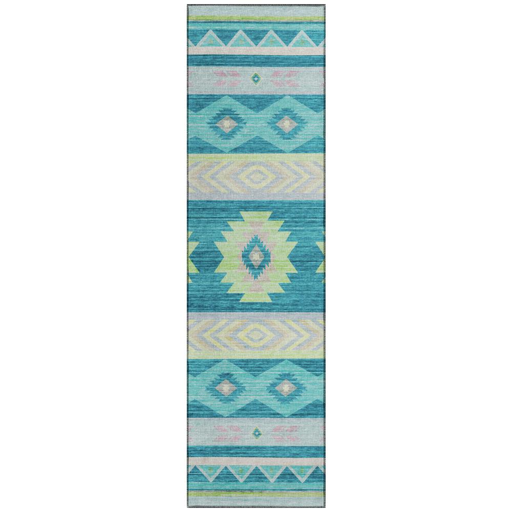 Indoor/Outdoor Sonora ASO33 Peacock Washable 2'3" x 7'6" Runner Rug. Picture 1