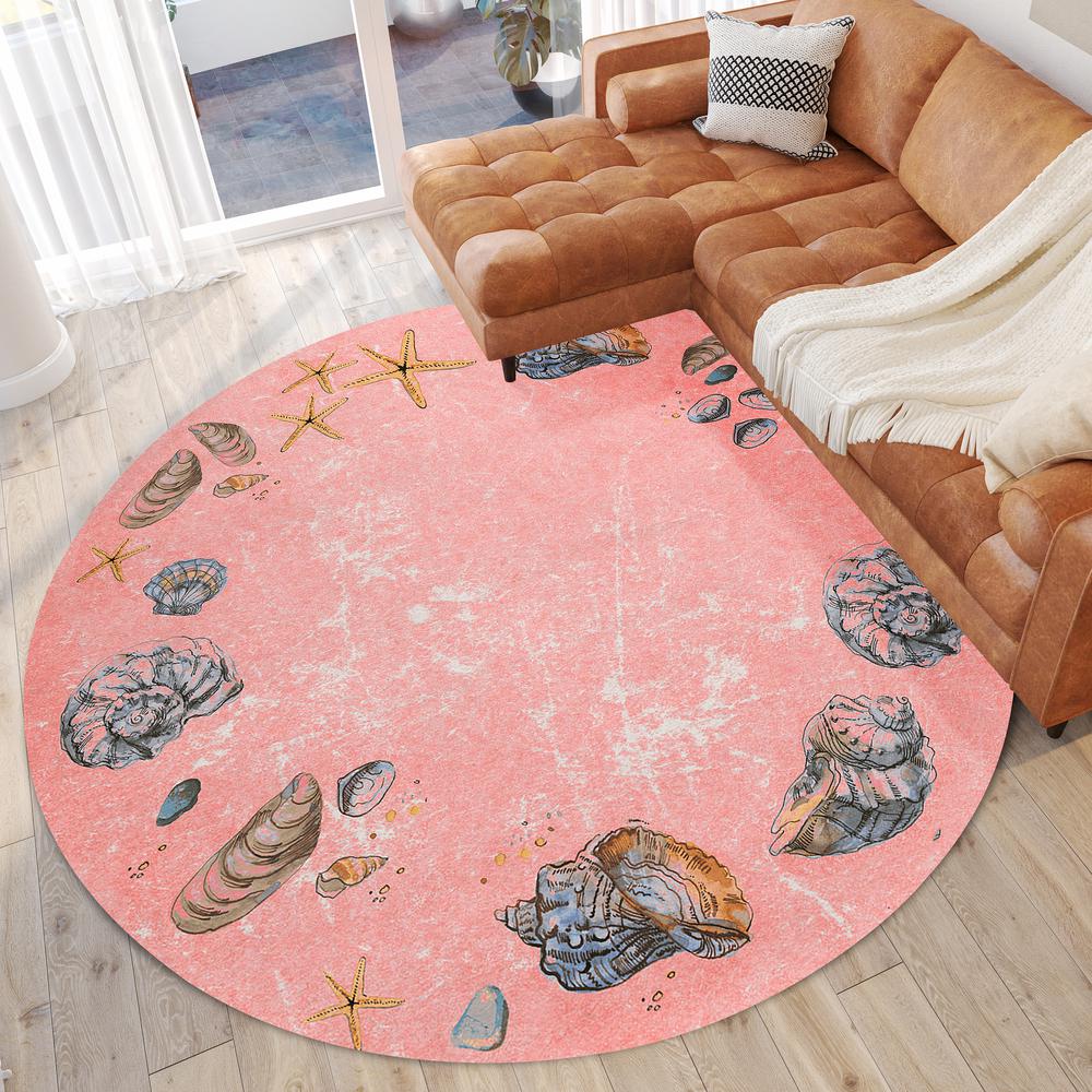 Indoor/Outdoor Surfside ASR39 Peach Washable 8' x 8' Round Rug. Picture 2