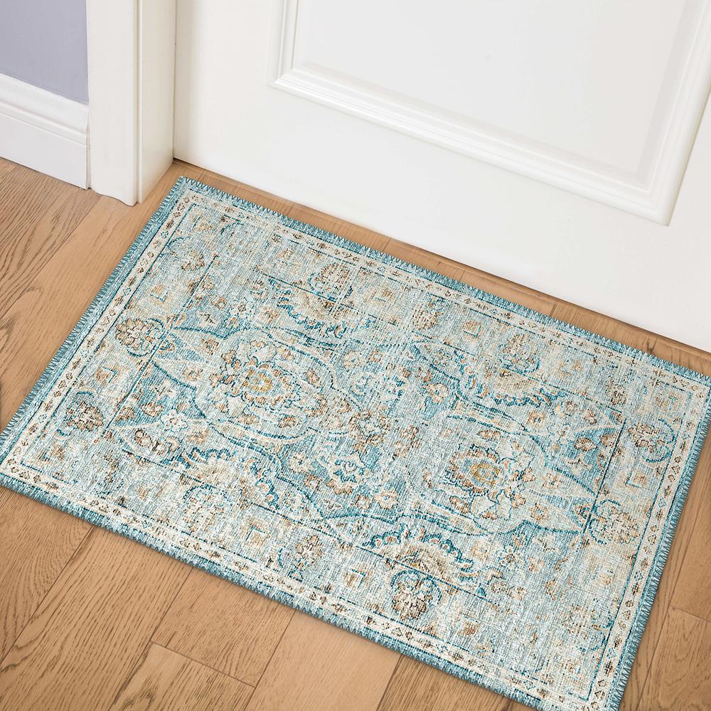 Indoor/Outdoor Marbella MB5 Blue Washable 1'8" x 2'6" Rug, MB5ME20X30. Picture 2