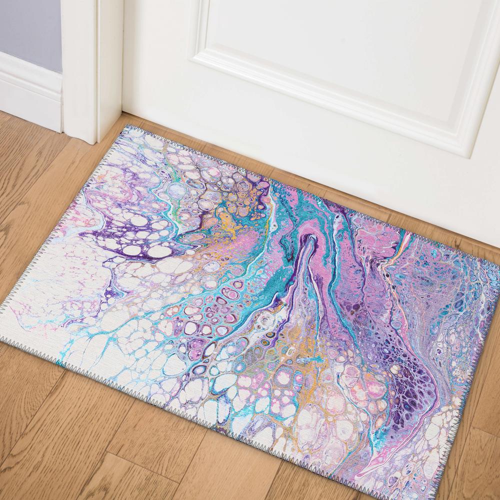 Karina Periwinkle Modern Abstract 1'8" x 2'6" Accent Rug Periwinkle AKC49. Picture 1