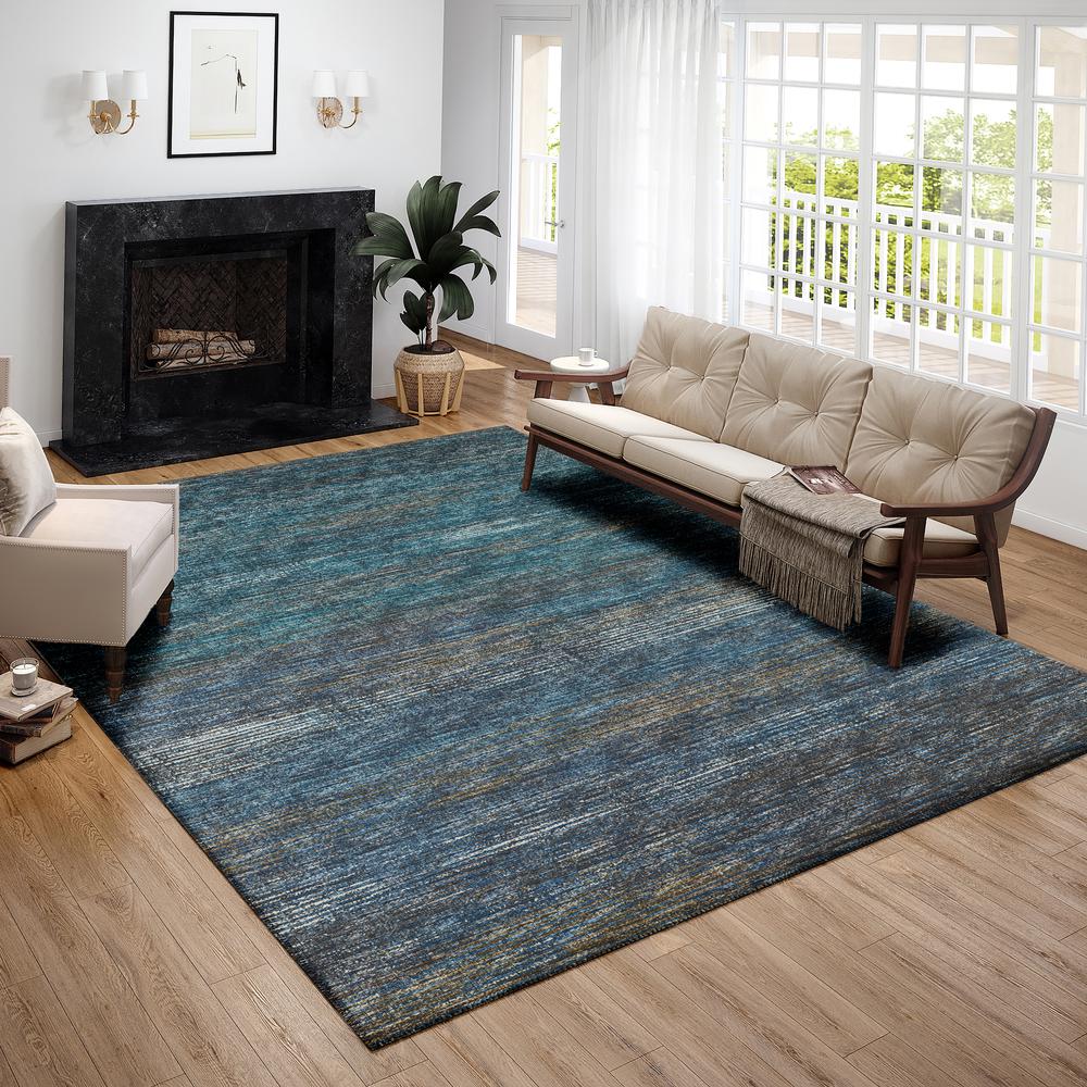Marston Blue Transitional Striped 10' x 14' Area Rug Blue AMA31. Picture 1