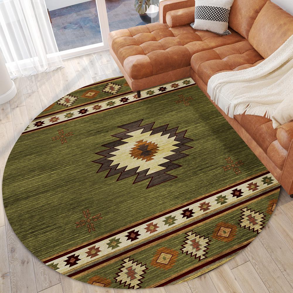Indoor/Outdoor Sonora ASO34 Green Washable 8' x 8' Round Rug. Picture 2