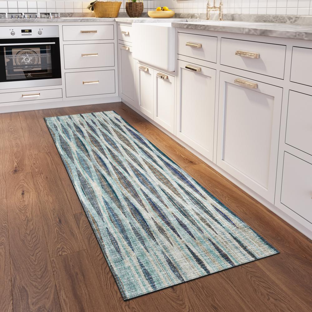 Waverly Ocean Contemporary Striped 2'3" x 7'6" Runner Rug Ocean AWA31. Picture 1