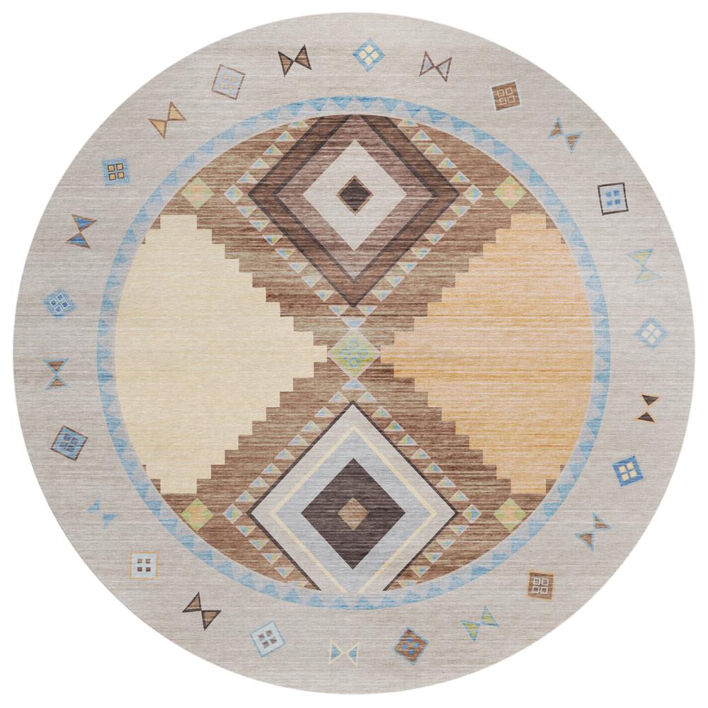 Indoor/Outdoor Phoenix PH2 Taupe Washable 8' x 8' Round Rug. Picture 1