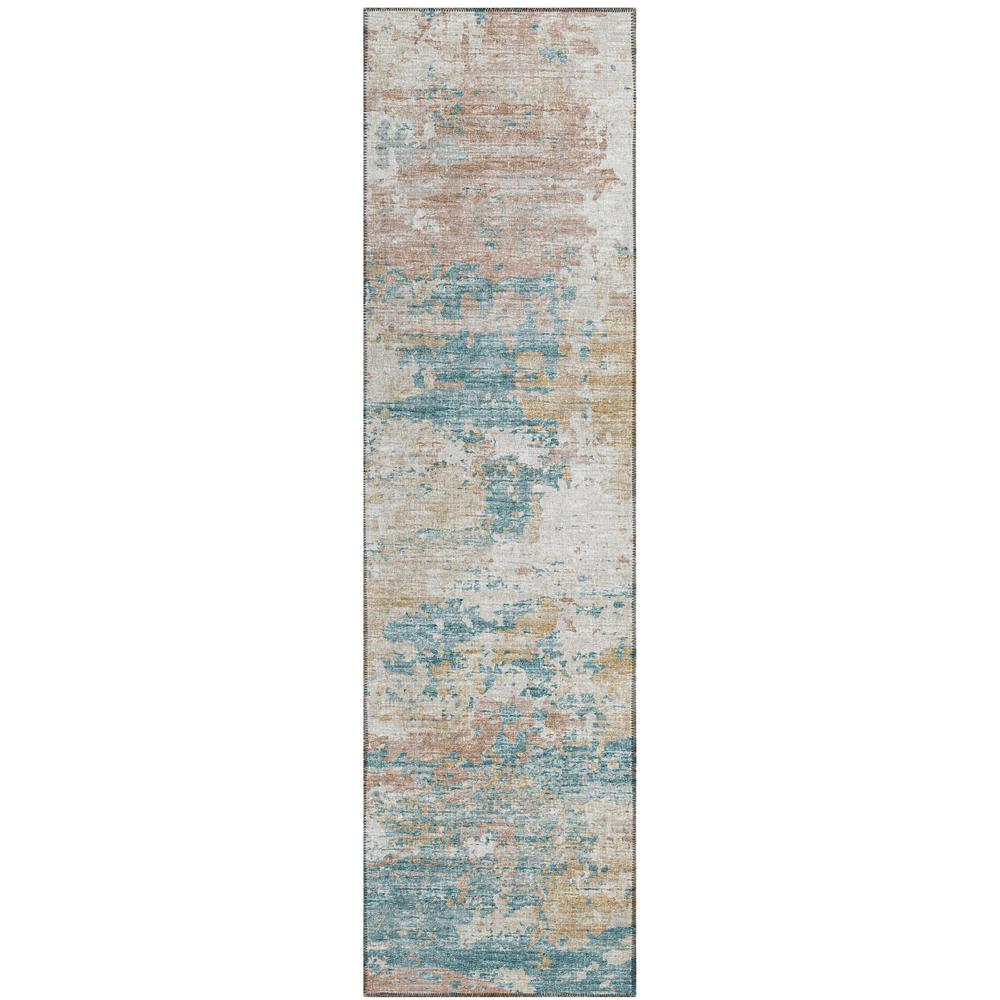 Indoor/Outdoor Accord AAC34 Teal Washable 2'3" x 7'6" Runner Rug. Picture 1