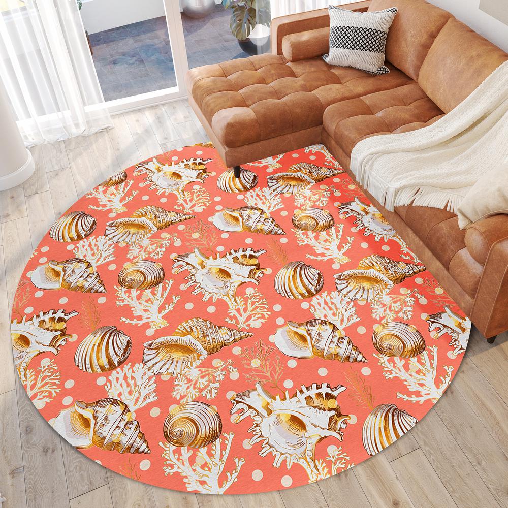 Indoor/Outdoor Surfside ASR36 Peach Washable 8' x 8' Round Rug. Picture 2