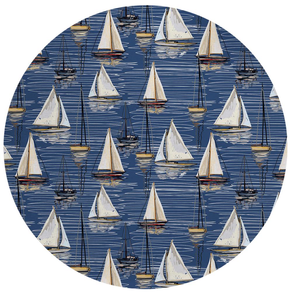 Indoor/Outdoor Harpswell AHP38 Blue Washable 8' x 8' Round Rug. Picture 1