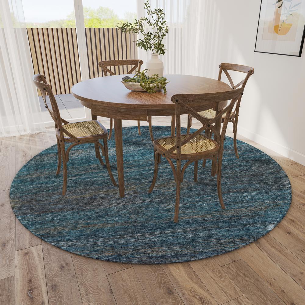 Marston Blue Transitional Striped 8' x 8' Round Rug Blue AMA31. Picture 1