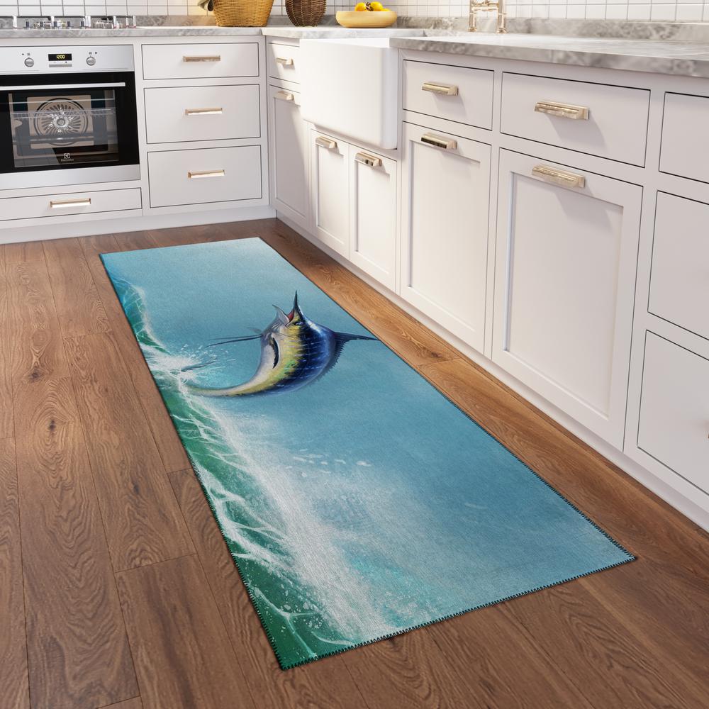 Indoor/Outdoor Harpswell AHP32 Blue Washable 2'3" x 7'6" Runner Rug. Picture 2