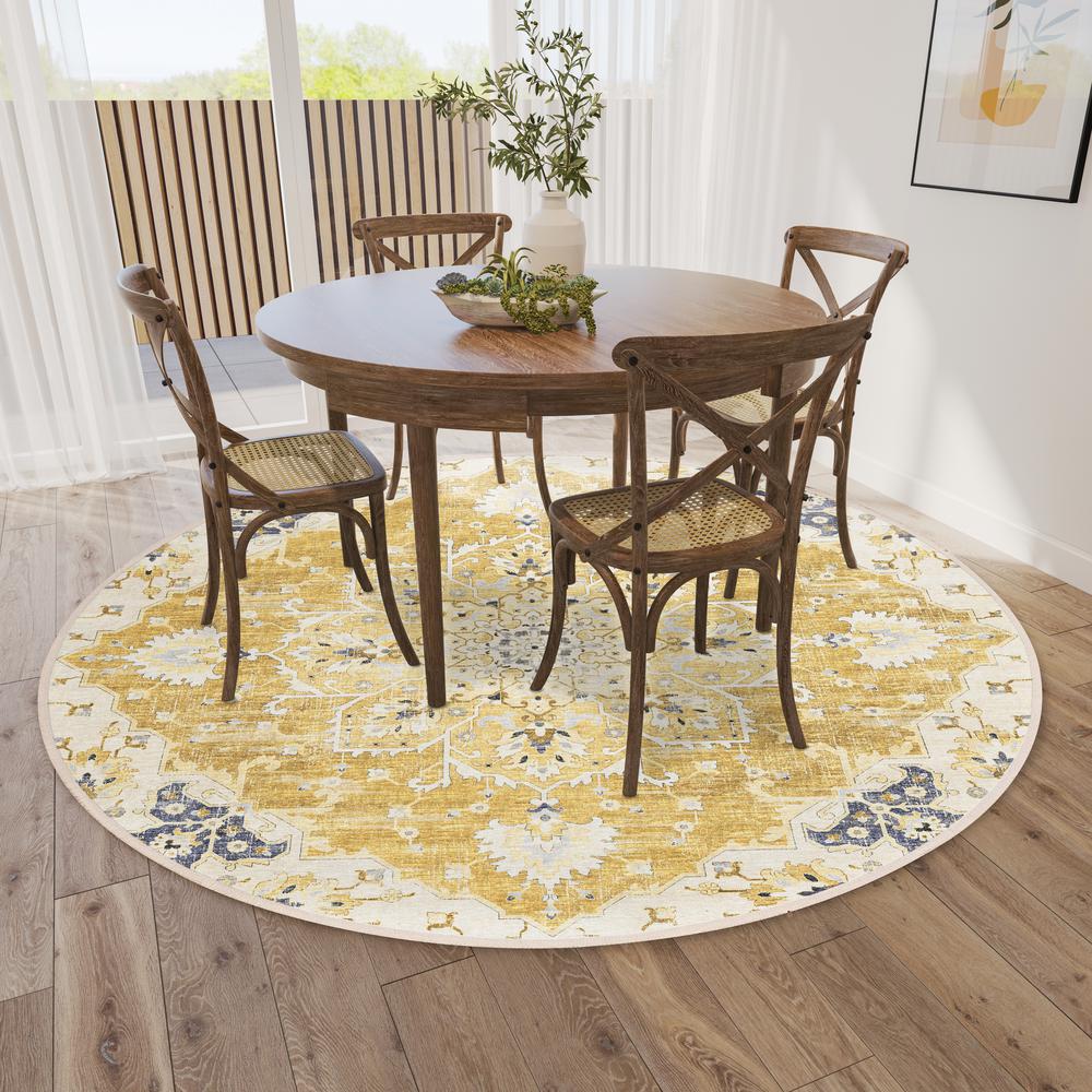 Indoor/Outdoor Marbella MB3 Gold Washable 8' x 8' Round Rug. Picture 2
