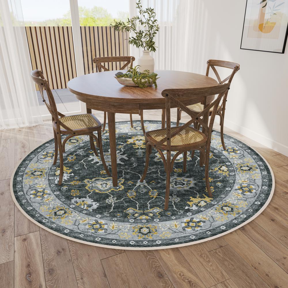 Indoor/Outdoor Marbella MB6 Midnight Washable 8' x 8' Round Rug. Picture 2