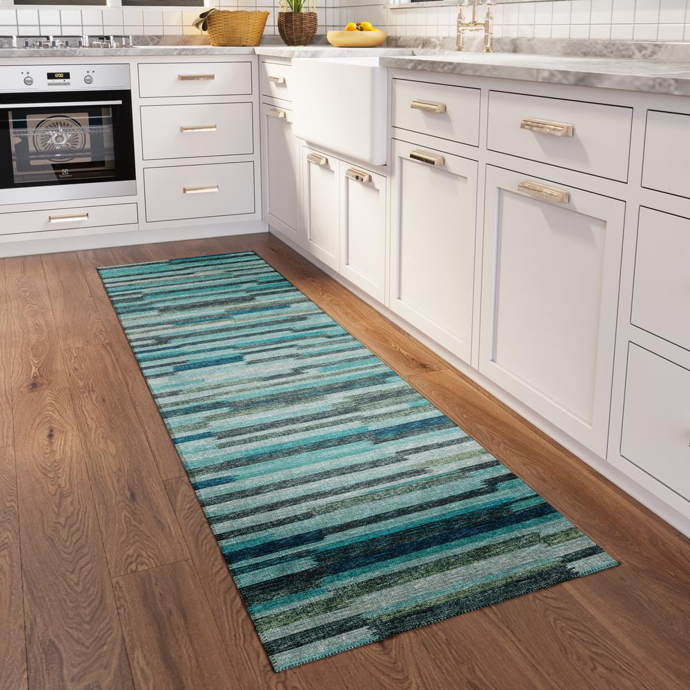 Yuma Turquoise Transitional Striped 2'3" x 7'6" Runner Rug Turquoise AYU38. Picture 1