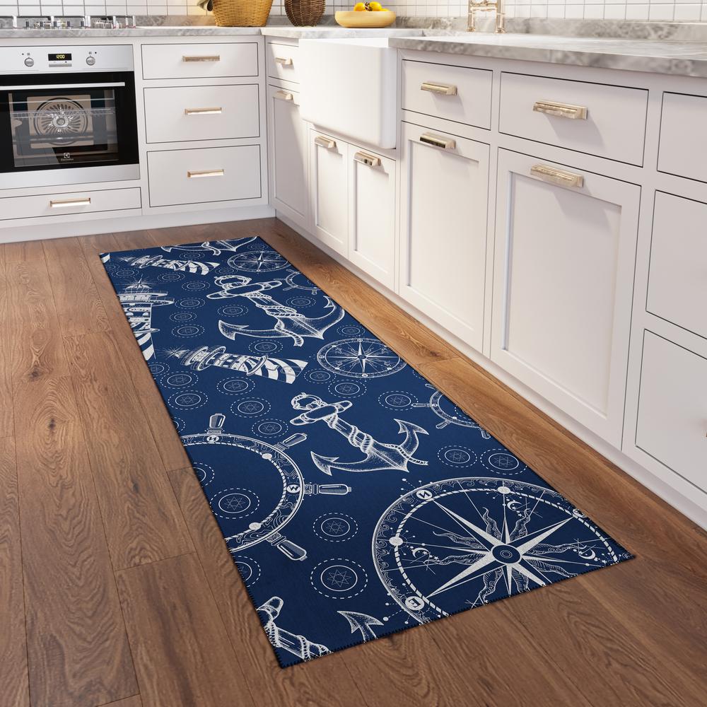 Indoor/Outdoor Harpswell AHP39 Blue Washable 2'3" x 7'6" Runner Rug. Picture 2