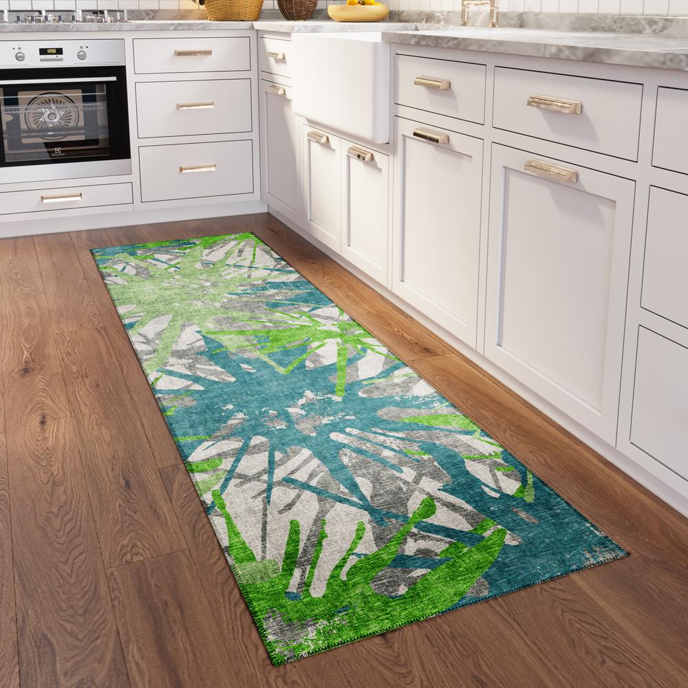 Bravado Green Contemporary Color Splash 2'3" x 7'6" Runner Rug Green ABV36. The main picture.