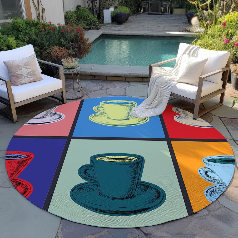 Indoor/Outdoor Kendall KE10 Multi Washable 8' x 8' Round Rug. Picture 8