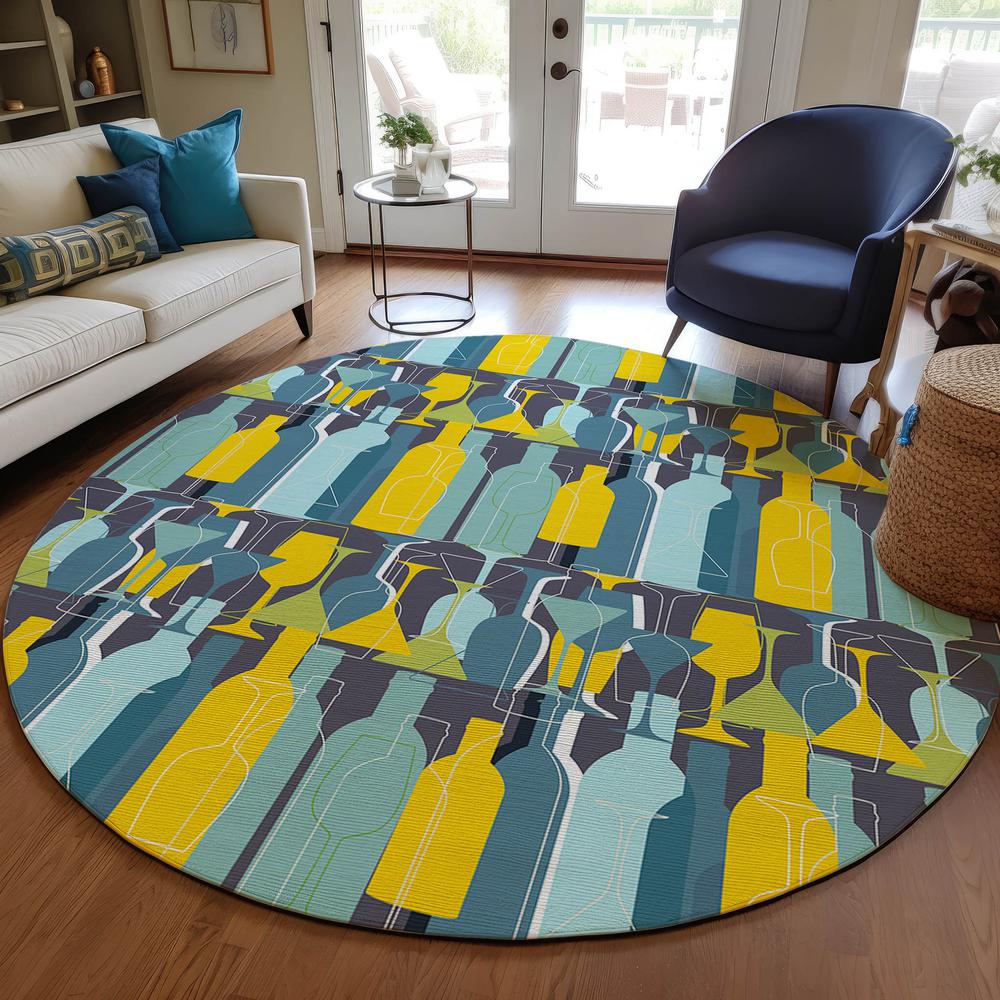 Indoor/Outdoor Kendall KE13 Ink Washable 8' x 8' Round Rug. Picture 6