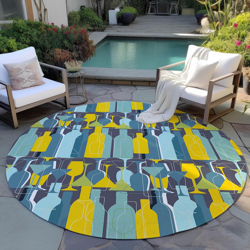 Indoor/Outdoor Kendall KE13 Ink Washable 8' x 8' Round Rug. Picture 8