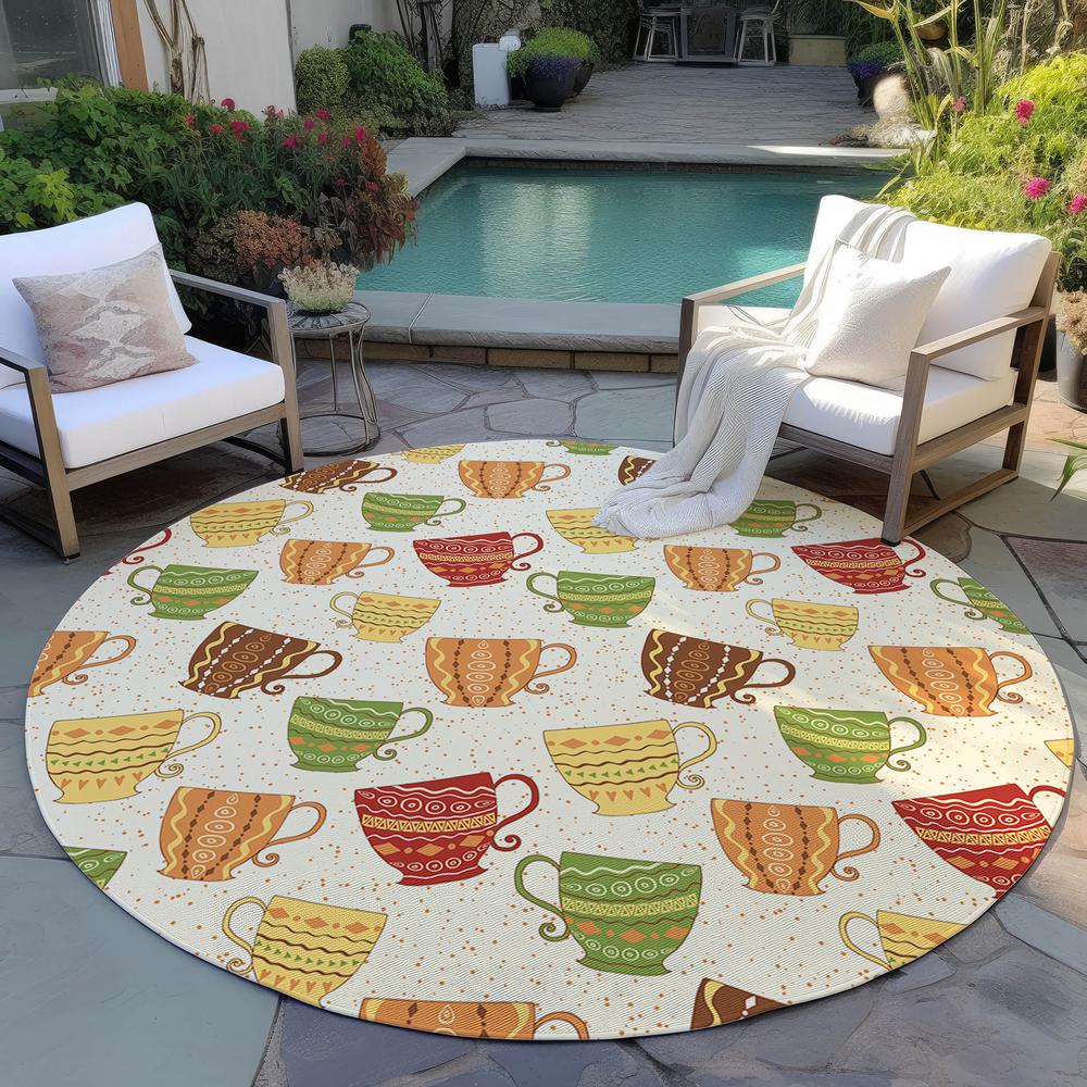 Indoor/Outdoor Kendall KE15 Linen Washable 8' x 8' Round Rug. Picture 8