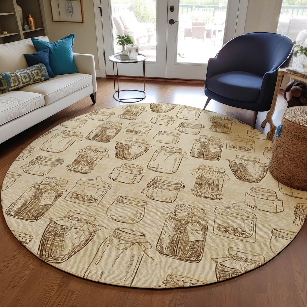 Indoor/Outdoor Kendall KE18 Parchment Washable 8' x 8' Round Rug. Picture 6