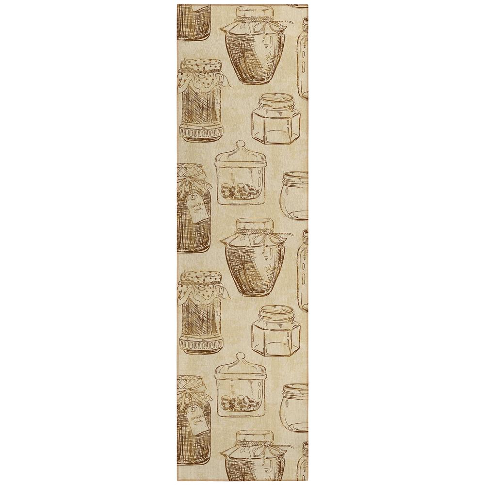 Indoor/Outdoor Kendall KE18 Parchment Washable 2'3" x 7'6" Runner Rug. Picture 1