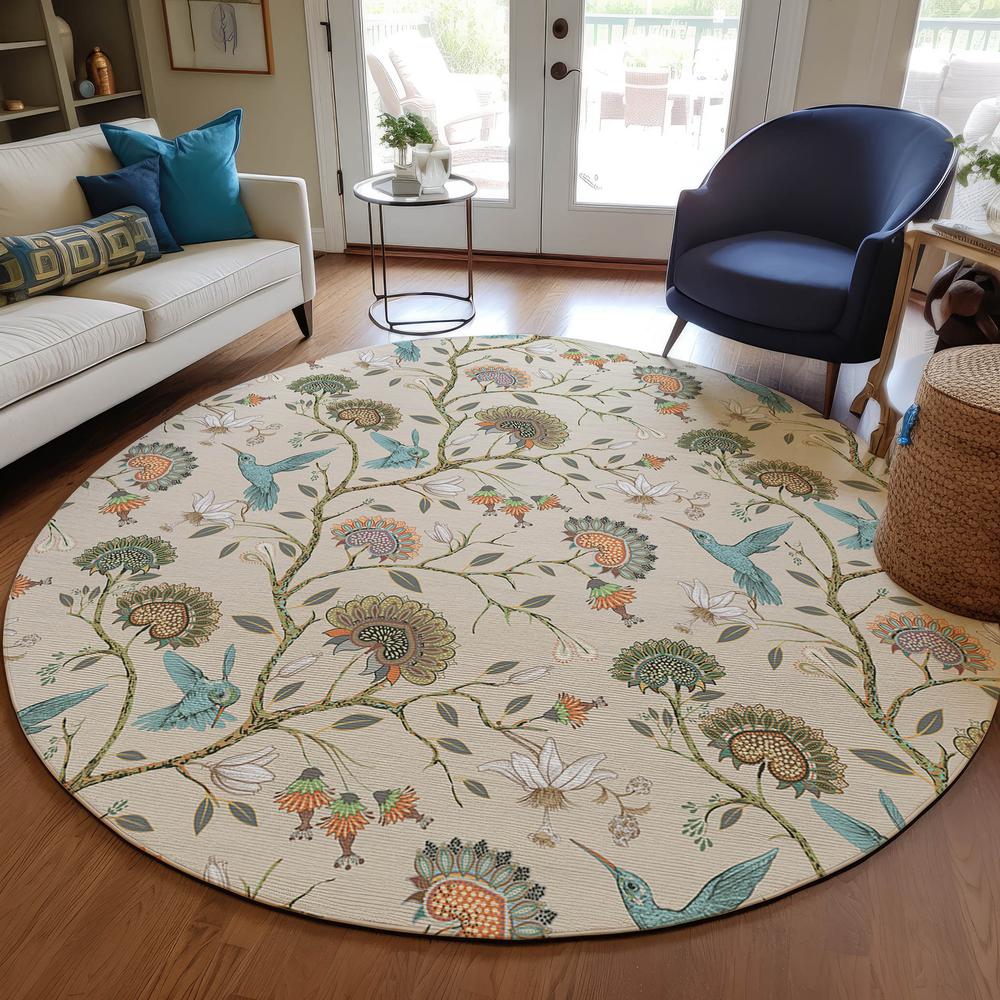 Indoor/Outdoor Kendall KE19 Putty Washable 8' x 8' Round Rug. Picture 6