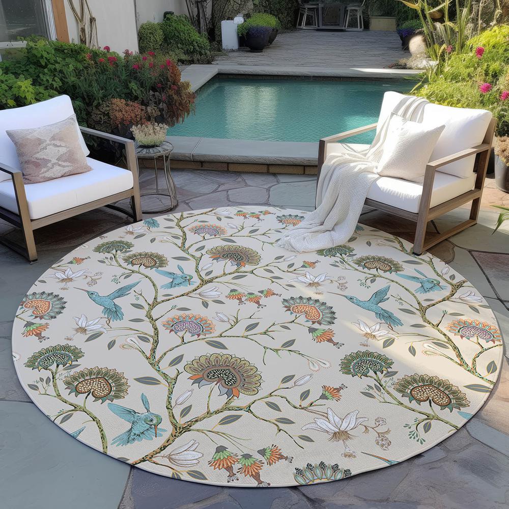 Indoor/Outdoor Kendall KE19 Putty Washable 8' x 8' Round Rug. Picture 8