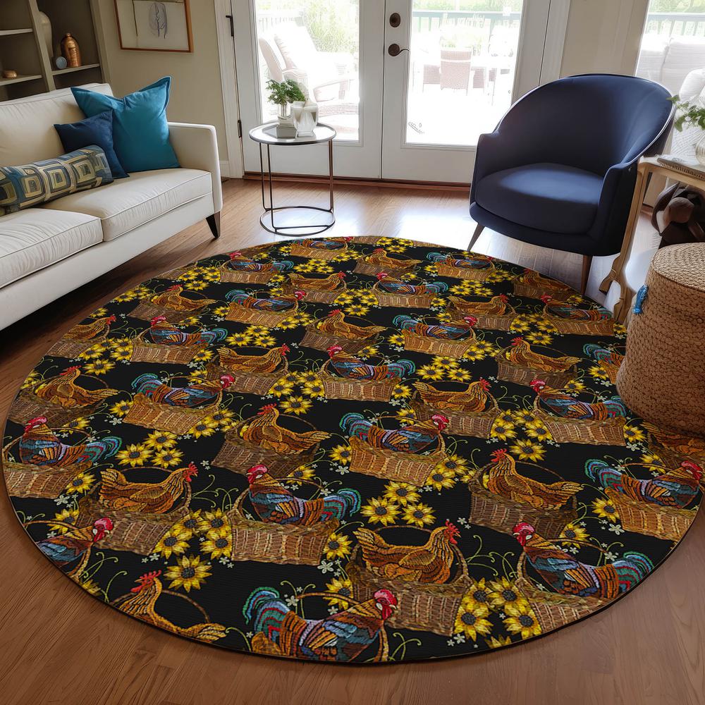 Indoor/Outdoor Kendall KE2 Black Washable 8' x 8' Round Rug. Picture 6