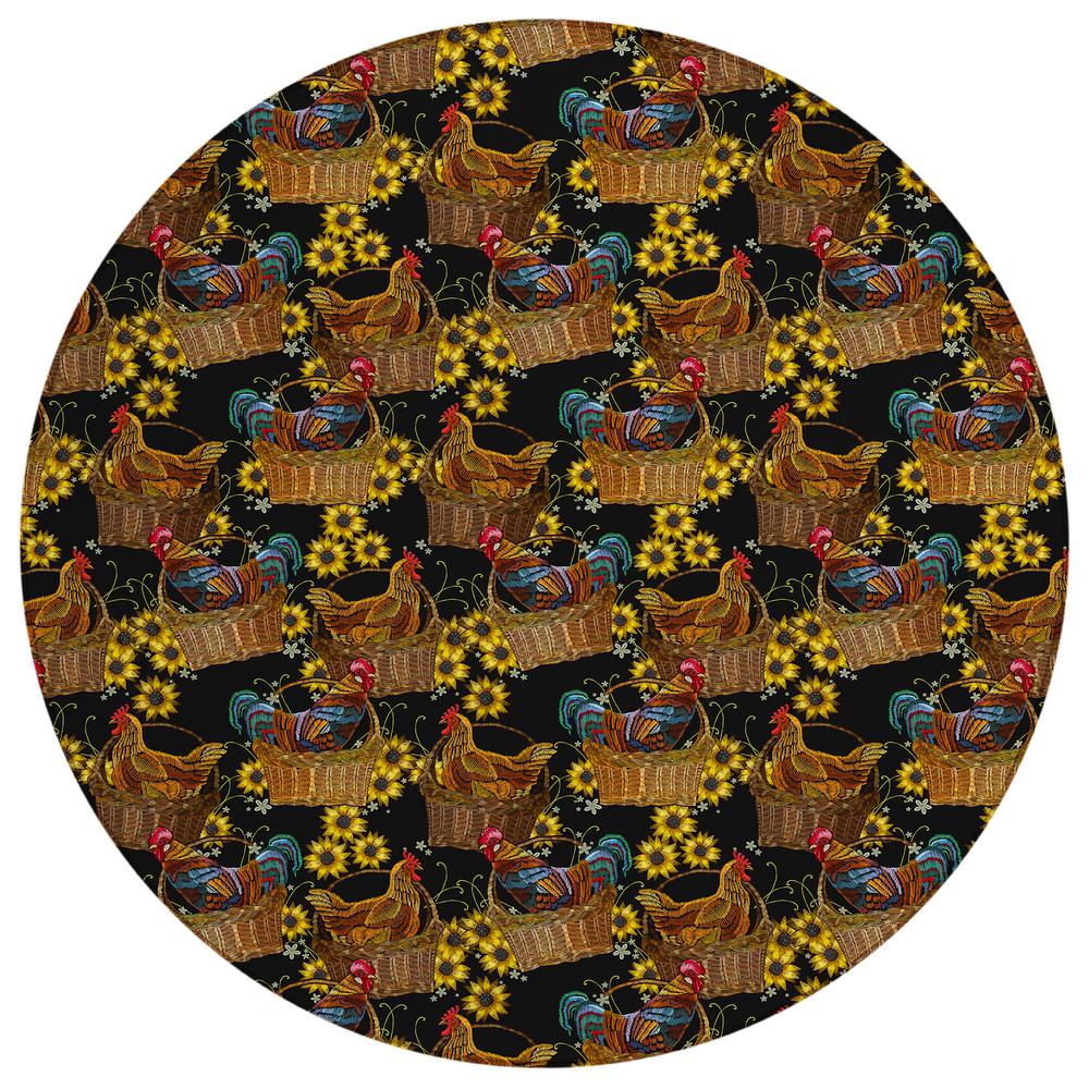 Indoor/Outdoor Kendall KE2 Black Washable 8' x 8' Round Rug. Picture 1