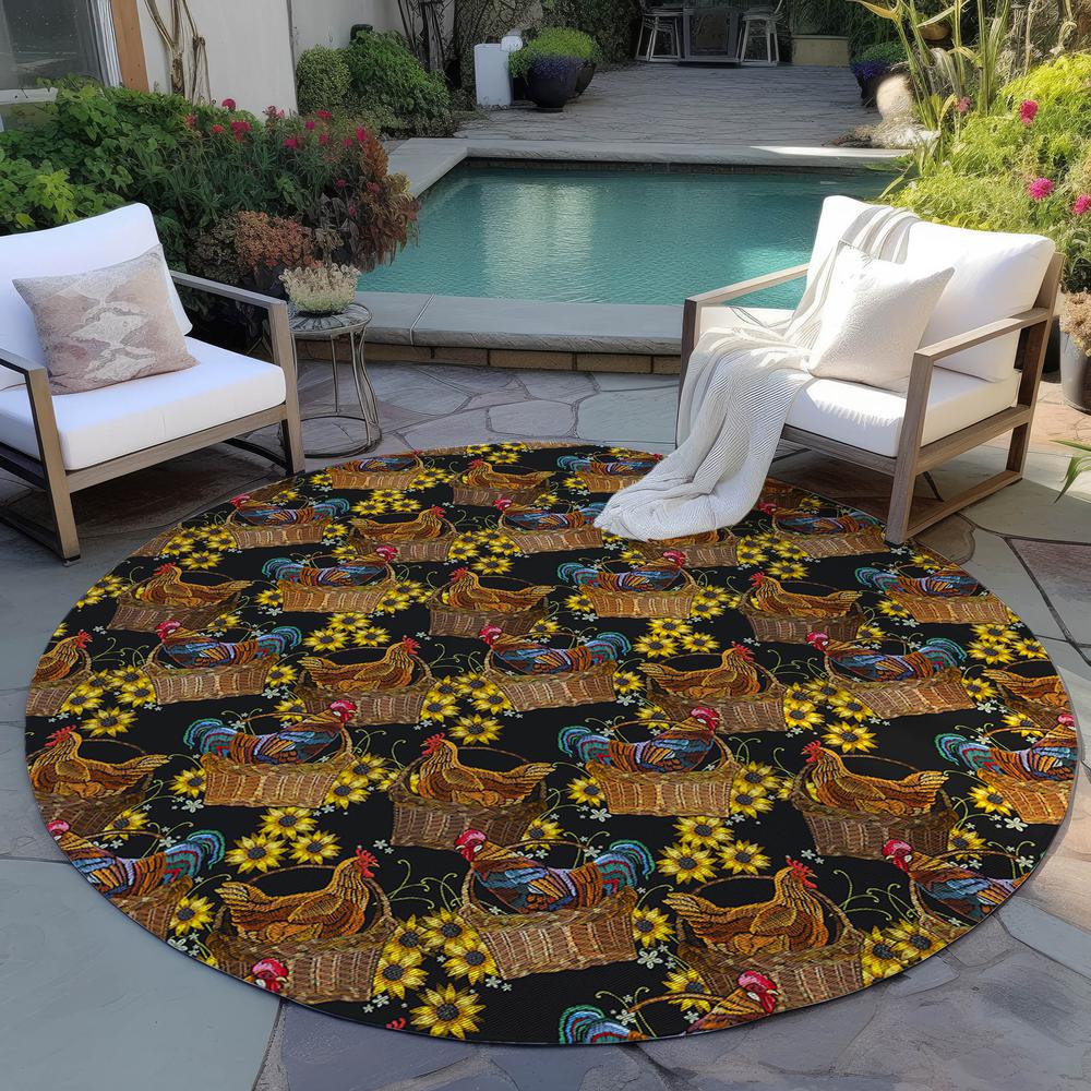 Indoor/Outdoor Kendall KE2 Black Washable 8' x 8' Round Rug. Picture 8