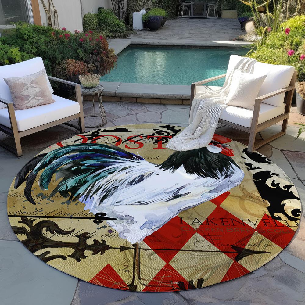 Indoor/Outdoor Kendall KE3 Khaki Washable 8' x 8' Round Rug. Picture 8