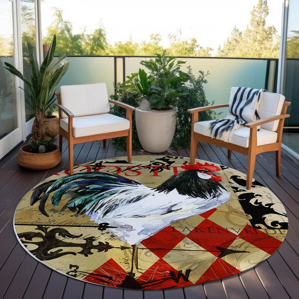 Indoor/Outdoor Kendall KE3 Khaki Washable 8' x 8' Round Rug. Picture 9