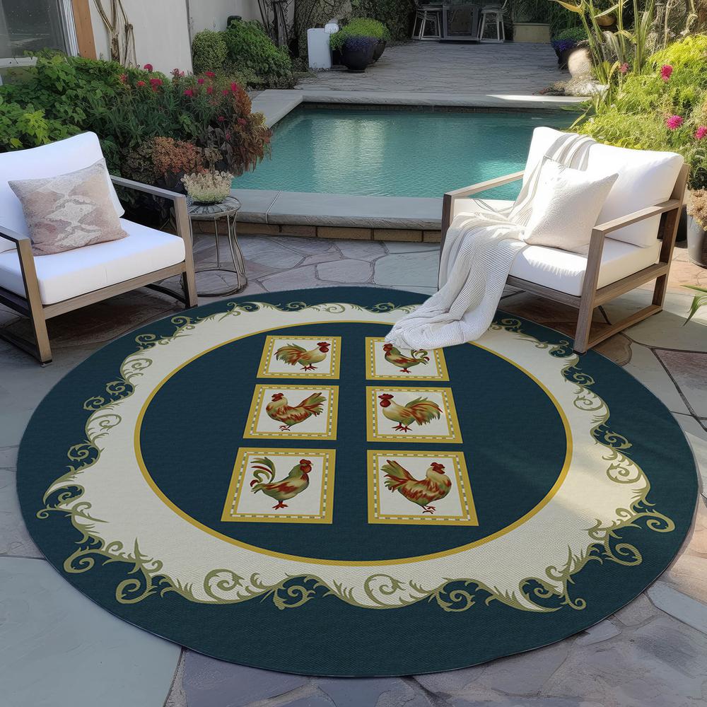 Indoor/Outdoor Kendall KE4 Black Washable 8' x 8' Round Rug. Picture 8