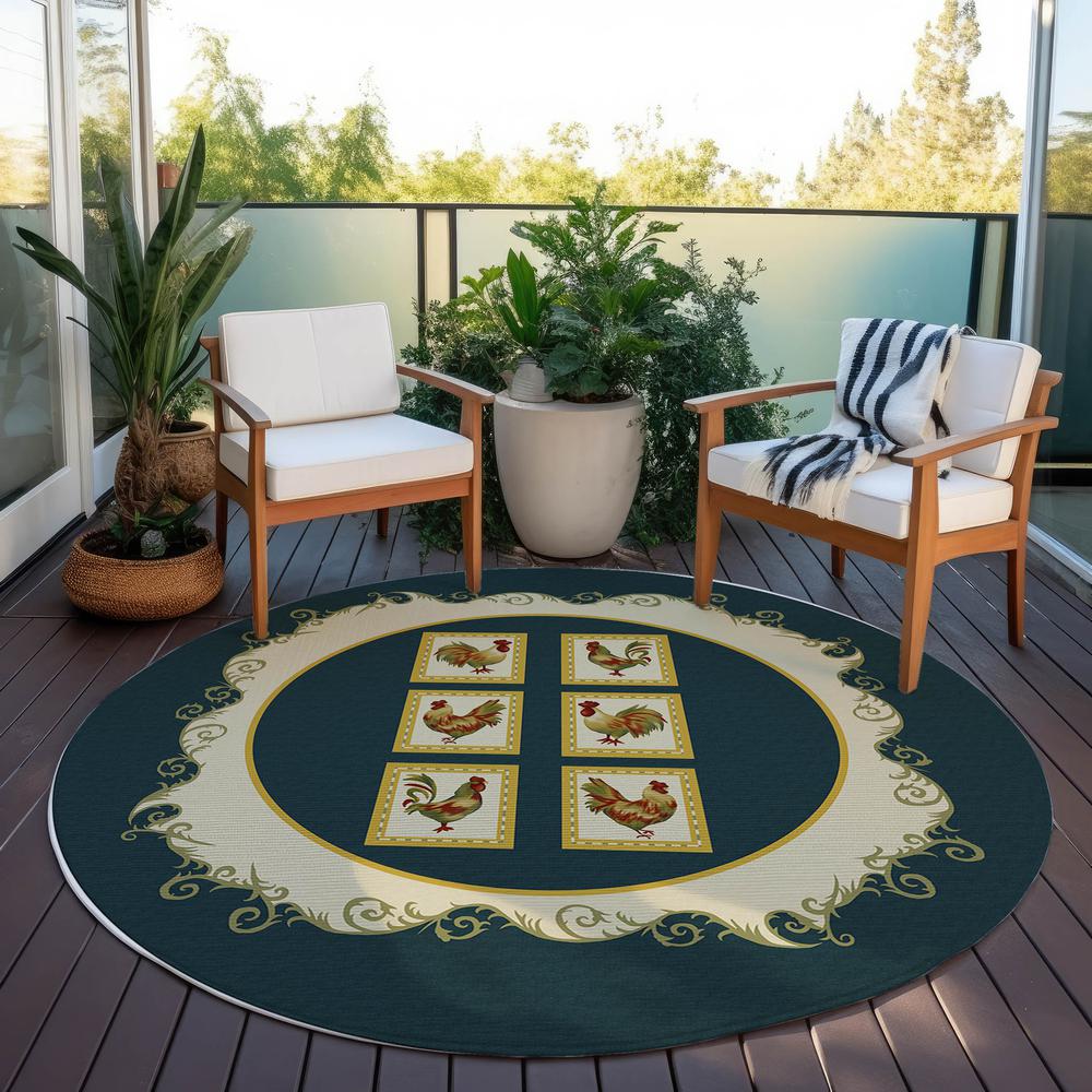 Indoor/Outdoor Kendall KE4 Black Washable 8' x 8' Round Rug. Picture 9