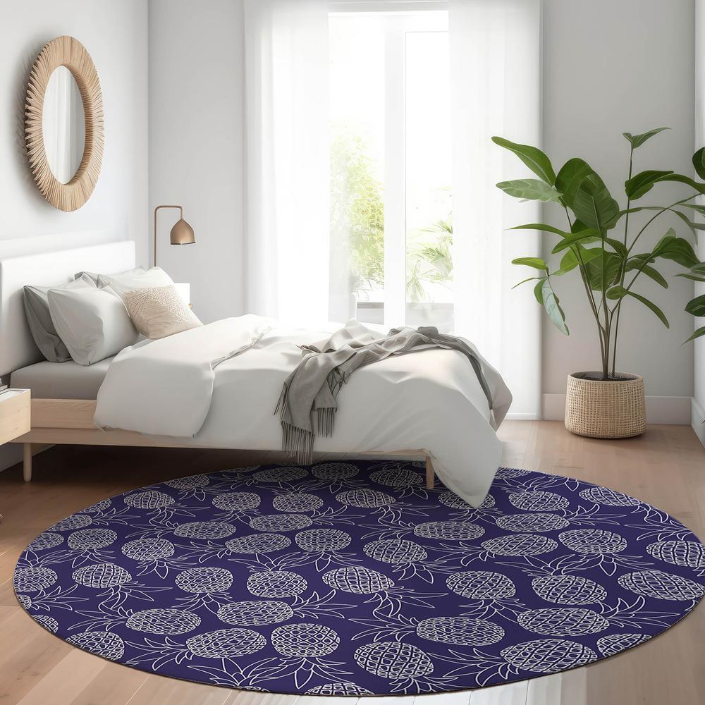Indoor/Outdoor Kendall KE6 Navy Washable 8' x 8' Round Rug. Picture 7