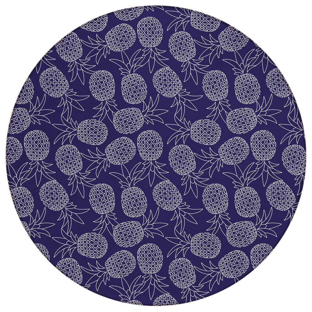 Indoor/Outdoor Kendall KE6 Navy Washable 8' x 8' Round Rug. Picture 1