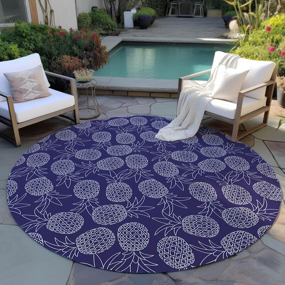 Indoor/Outdoor Kendall KE6 Navy Washable 8' x 8' Round Rug. Picture 8