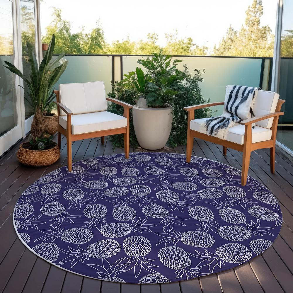 Indoor/Outdoor Kendall KE6 Navy Washable 8' x 8' Round Rug. Picture 9