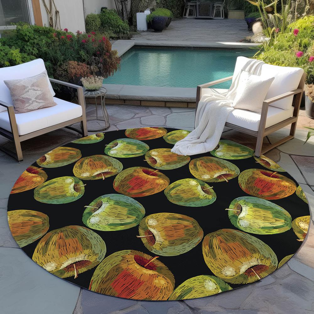 Indoor/Outdoor Kendall KE8 Black Washable 8' x 8' Round Rug. Picture 8