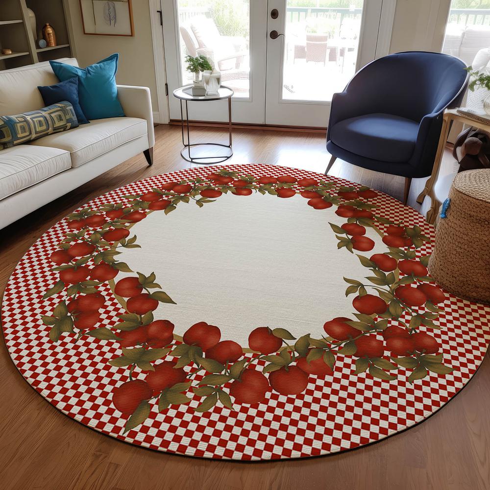 Indoor/Outdoor Kendall KE9 Red Washable 8' x 8' Round Rug. Picture 6