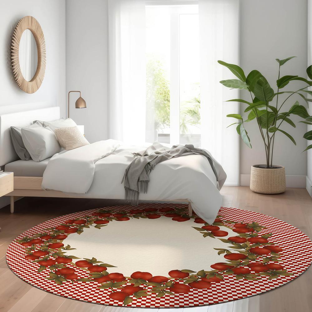 Indoor/Outdoor Kendall KE9 Red Washable 8' x 8' Round Rug. Picture 7