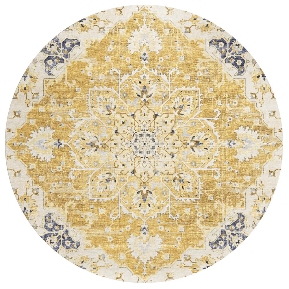 Indoor/Outdoor Marbella MB3 Gold Washable 8' x 8' Round Rug. Picture 1