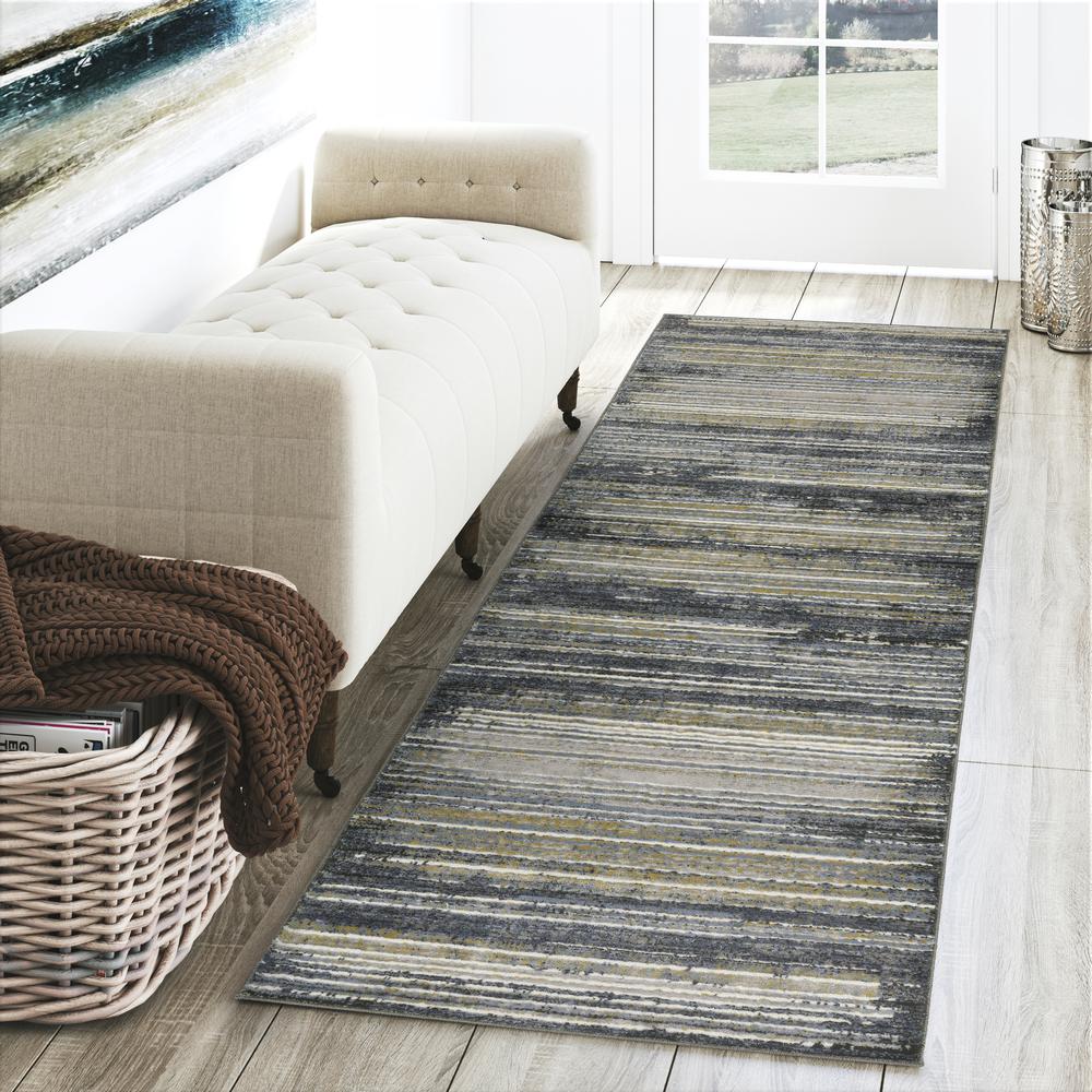 Addison Dayton Transitional Distressed Striped Storm 2’3" x 7’5" Runner Rug. Picture 1