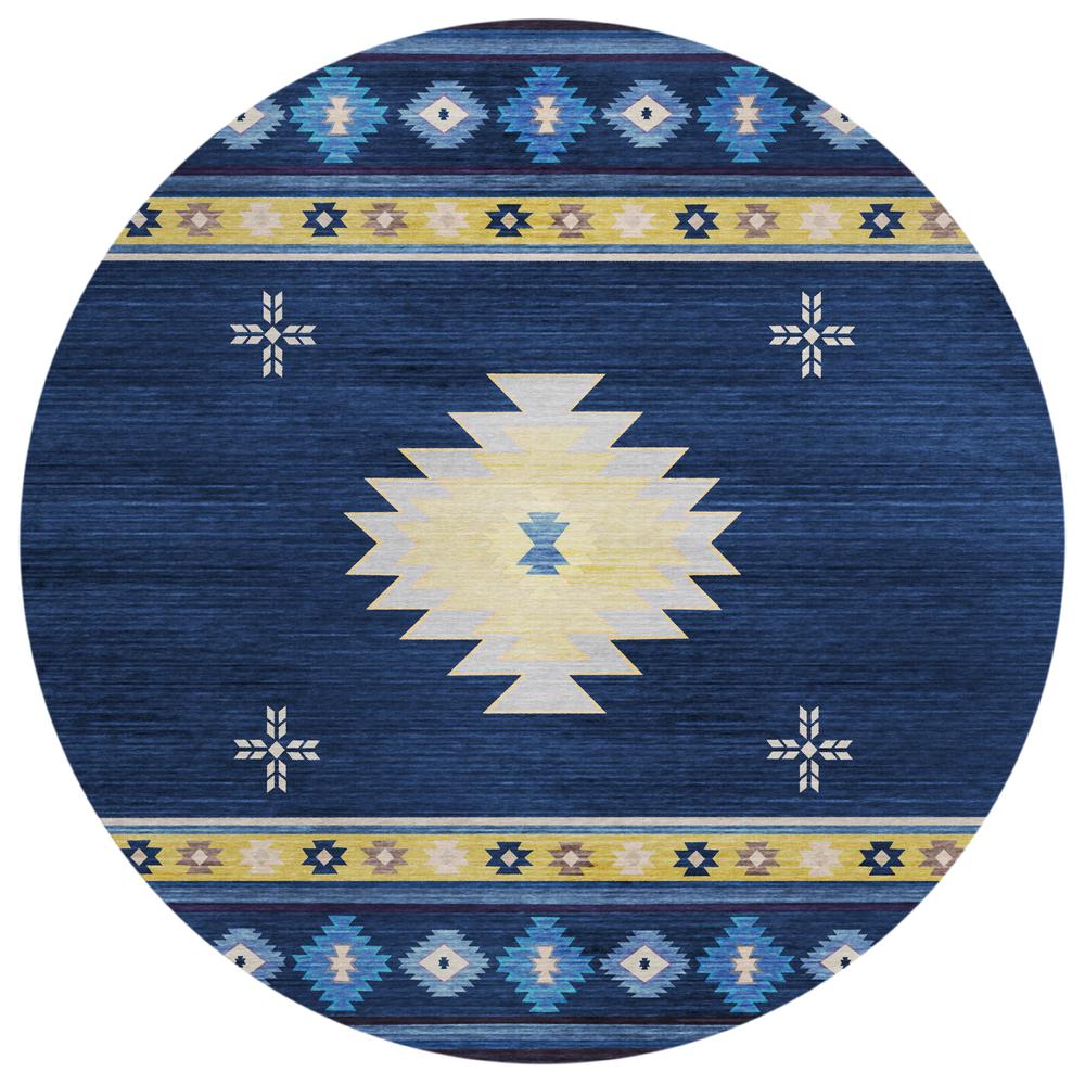 Indoor/Outdoor Sonora ASO34 Blue Washable 8' x 8' Round Rug. Picture 1